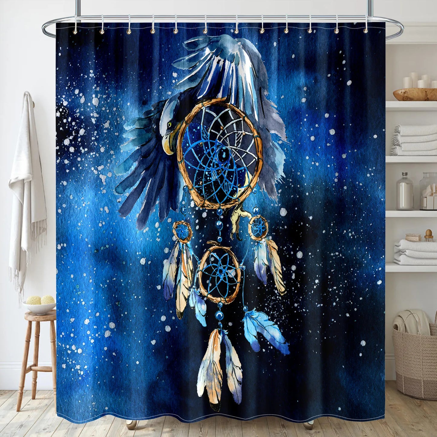 Dreamcatcher Shower Curtain Waterproof Polyester Bath Curtain With 12 Hooks Blue Bathtub Screen Garden Curtains 72x72 inch