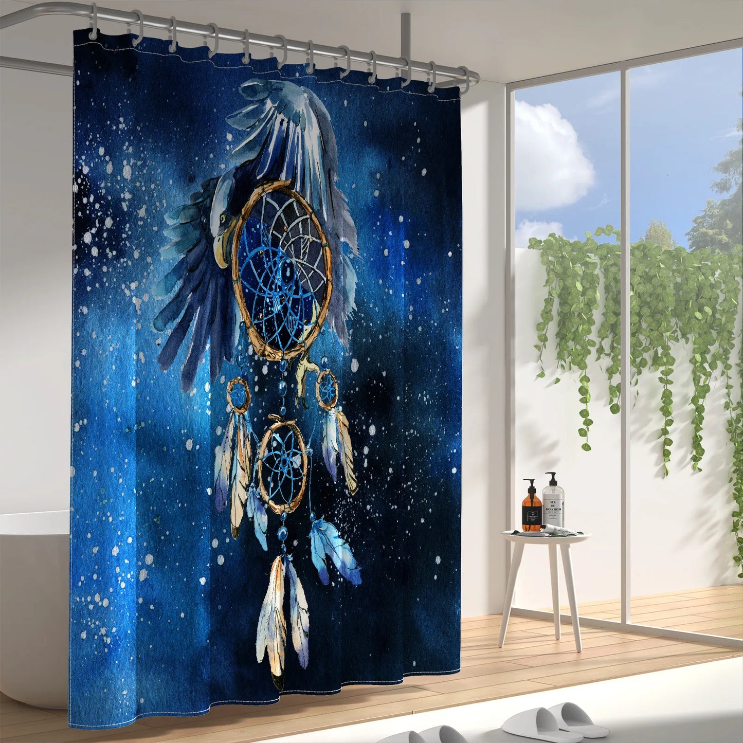 Dreamcatcher Shower Curtain Waterproof Polyester Bath Curtain With 12 Hooks Blue Bathtub Screen Garden Curtains 72x72 inch