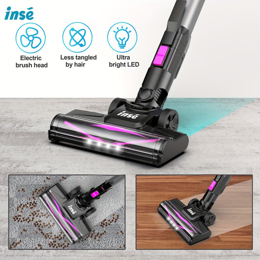 INSE Cordless Vacuum Cleaner 6-in-1 Stick Vacuum 20Kpa Lightweight for Hard Floor Carpet Pet Hair Rose red