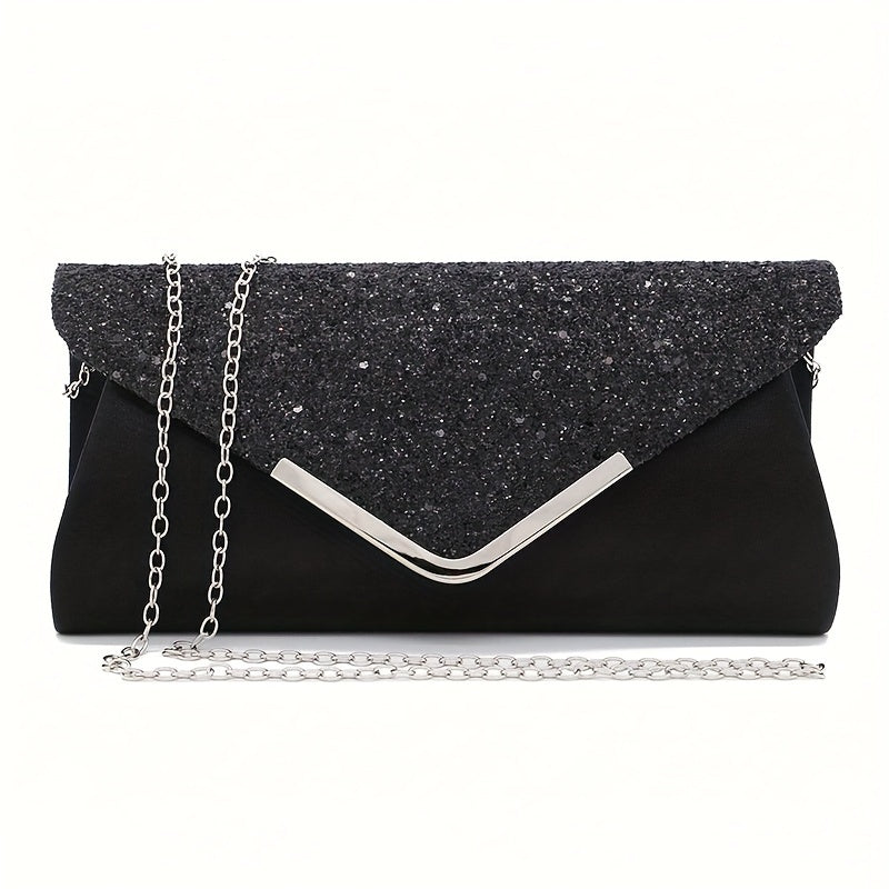 Elegant Sequin-Embellished Party Clutch - With Necklace, Earrings, Bracelet - Women's Evening Handbag With Rhinestone Chain And Detachable Strap