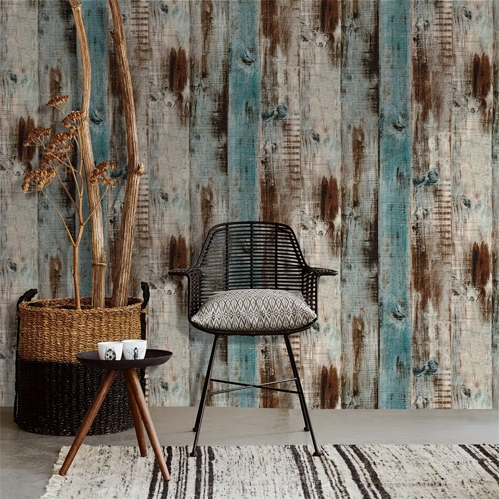 1pc, Blue Brown Wood Contact Paper, Wood Peel And Stick Wallpaper, Wood Wall Paper Removable, Self Adhesive Faux Rustic Wood Contact Paper Grain Texture Vintage Reclaimed