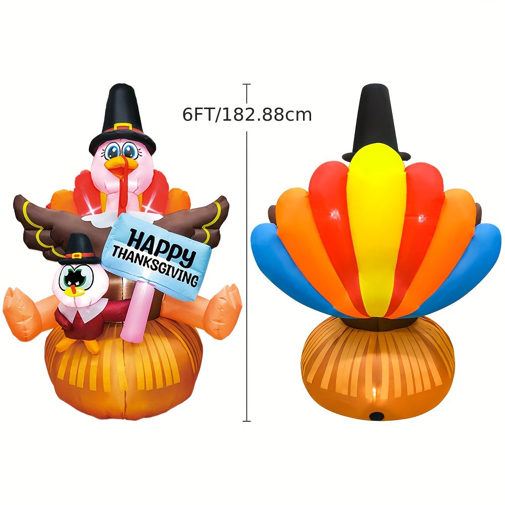 KOOY 6FT Inflatable LED Light Up Turkey For Outdoor Fall Harvest Holiday Thanksgiving Day Decor