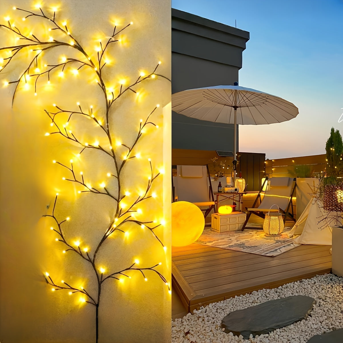 1Pc 72/96LEDS Bendable Willow Vine Lights, White Birch Tree Light, 8Modes Rattan Tree Decorative Light, Night Light, Indoor Atmosphere Decorative Light For Garden Home Living Room, Camping Party Festival, Perfect Gift For Birthday Christmas Halloween