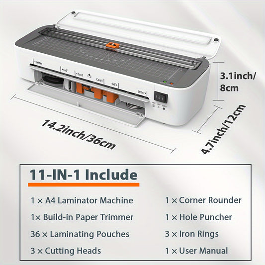 9 Inch Laminator, 11 In 1 Laminator Machine With 36 Laminating Sheets, A4/Letter Size Desktop Thermal Laminator 2 Temperature Modes 3 Cutters Built-in Paper Trimmer For Office School Business Home