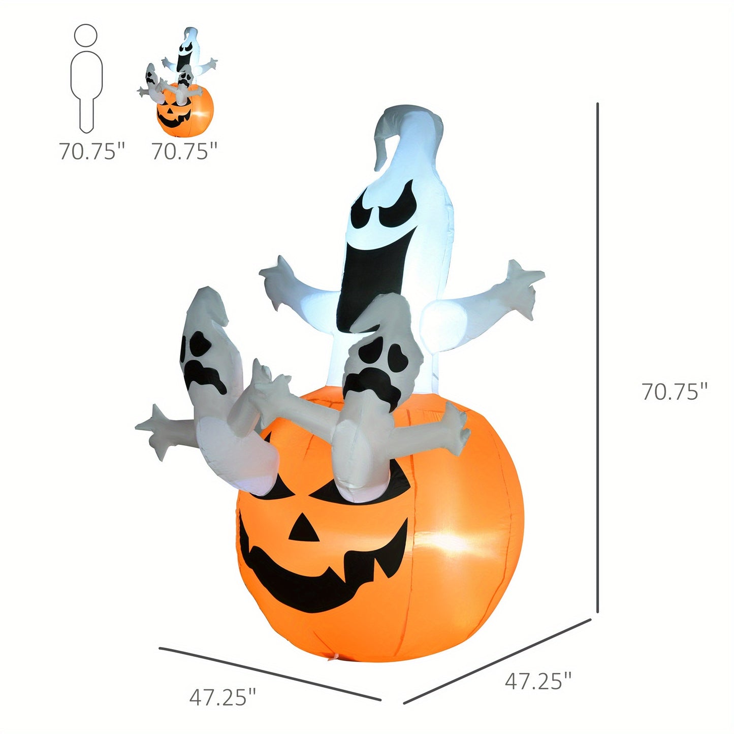 HOMCOM 6' Halloween Inflatables Outdoor Decorations Jack-O-Lantern Pumpkin and Ghosts, Blow Up LED Yard Decor for Garden, Lawn, Party, Holiday