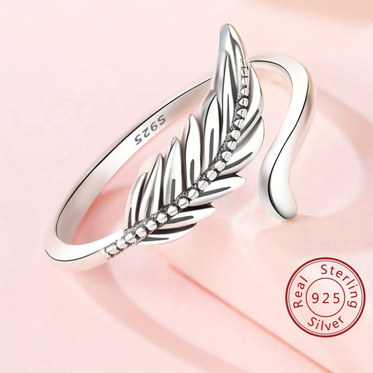 Lucky Feather Rings 925 Sterling Silver Rings for Women Family Vintage Ring Fine Jewelry Birthday Gift