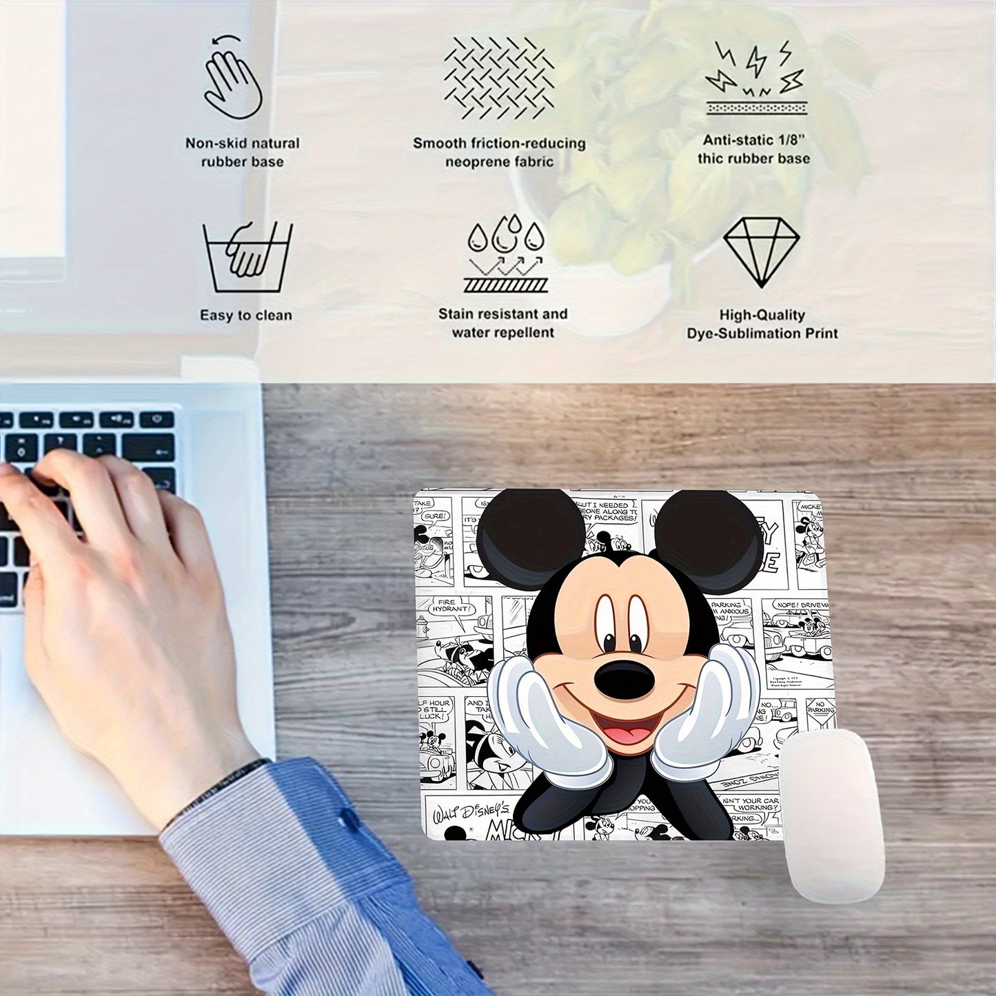 1pc, Authorized,Disney's Mickey Mouse Funny Mouse Pad For Desk,Cute Office Decor,Disney's Non-Slip Rubber Base, Disney's Computer Mouse Pad, Waterproof Multifunctional Mouse Pad For Office