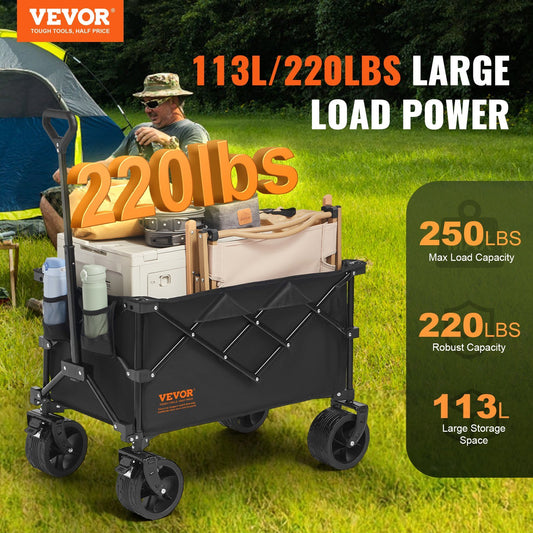 VEVOR Collapsible Folding Wagon 113 L/150 L/220 L Beach Wagon Cart  Folding Wagon Cart Sports Wagon for Camping Shopping Garden