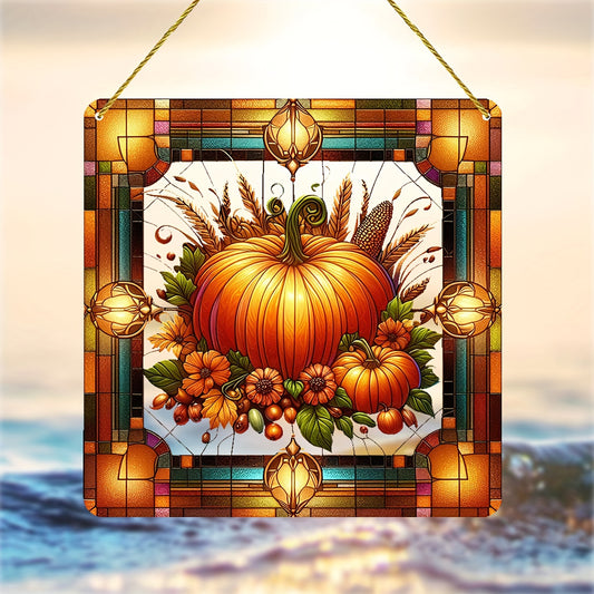 Autumn Harvest Sun Catcher - 8"x8" Acrylic Pumpkin Window Hanging, Colorful Glass-Style Decor for Thanksgiving, Farmhouse Porch & Garden, Perfect for Bedroom & Living Room