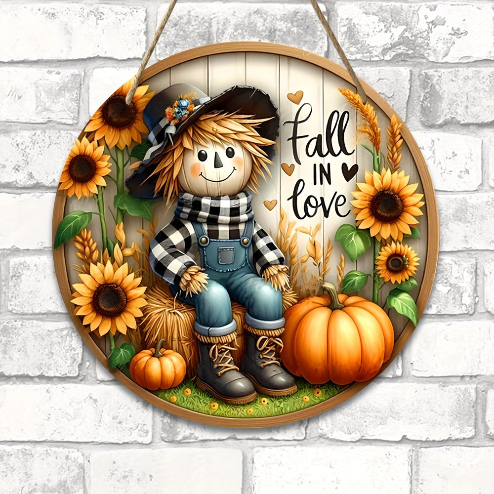 Charming Scarecrow & Autumn Harvest Wooden Sign