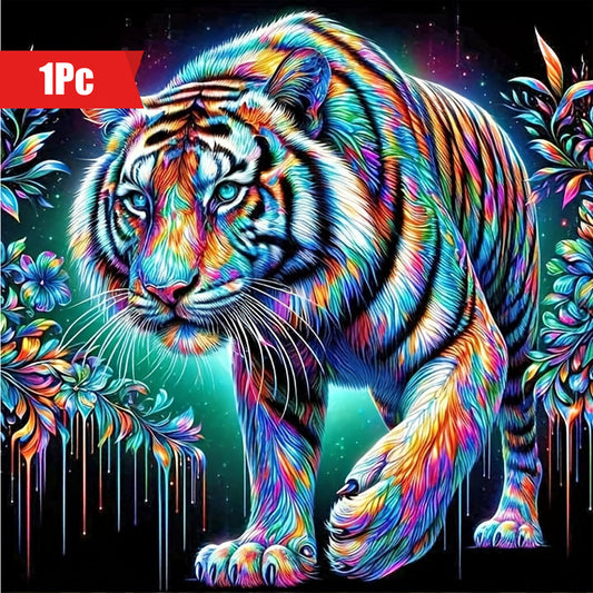 1pc Creative Tiger Pattern DIY Diamond Art Painting Kit, Full Diamond Round Diamond, Mosaic Art Craft, Suitable For Beginners, Home Wall Decoration, Birthday Christmas Halloween Thanksgiving Gift, Without Frame