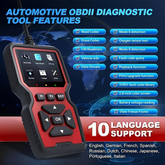 2024 New OBD2 Scanner Diagnostic Tool, An Engine Code Reader With Complete OBD2 Functionality, Reset, Mode 6 And 8, And More, Suitable For All OBDII/EOBD Vehicles After 1996