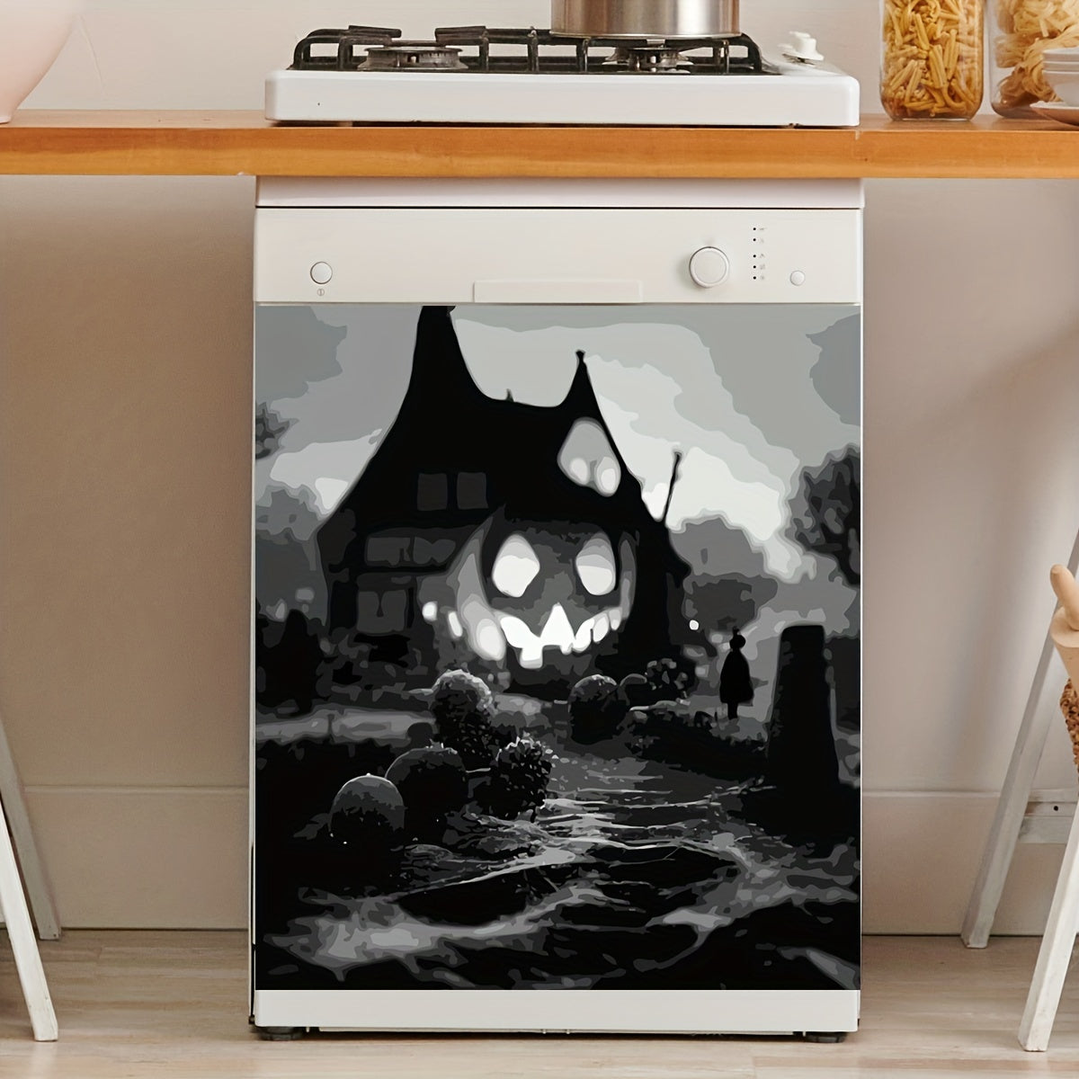 Halloween Magnetic Dishwasher Door Cover Decals - 2 Piece Set Traditional Pumpkin and Bats Design Vinyl Stickers, Easy Clean Halloween Kitchen/Home Decor, No Glue Required, Hanging Seasonal Holiday Ornaments