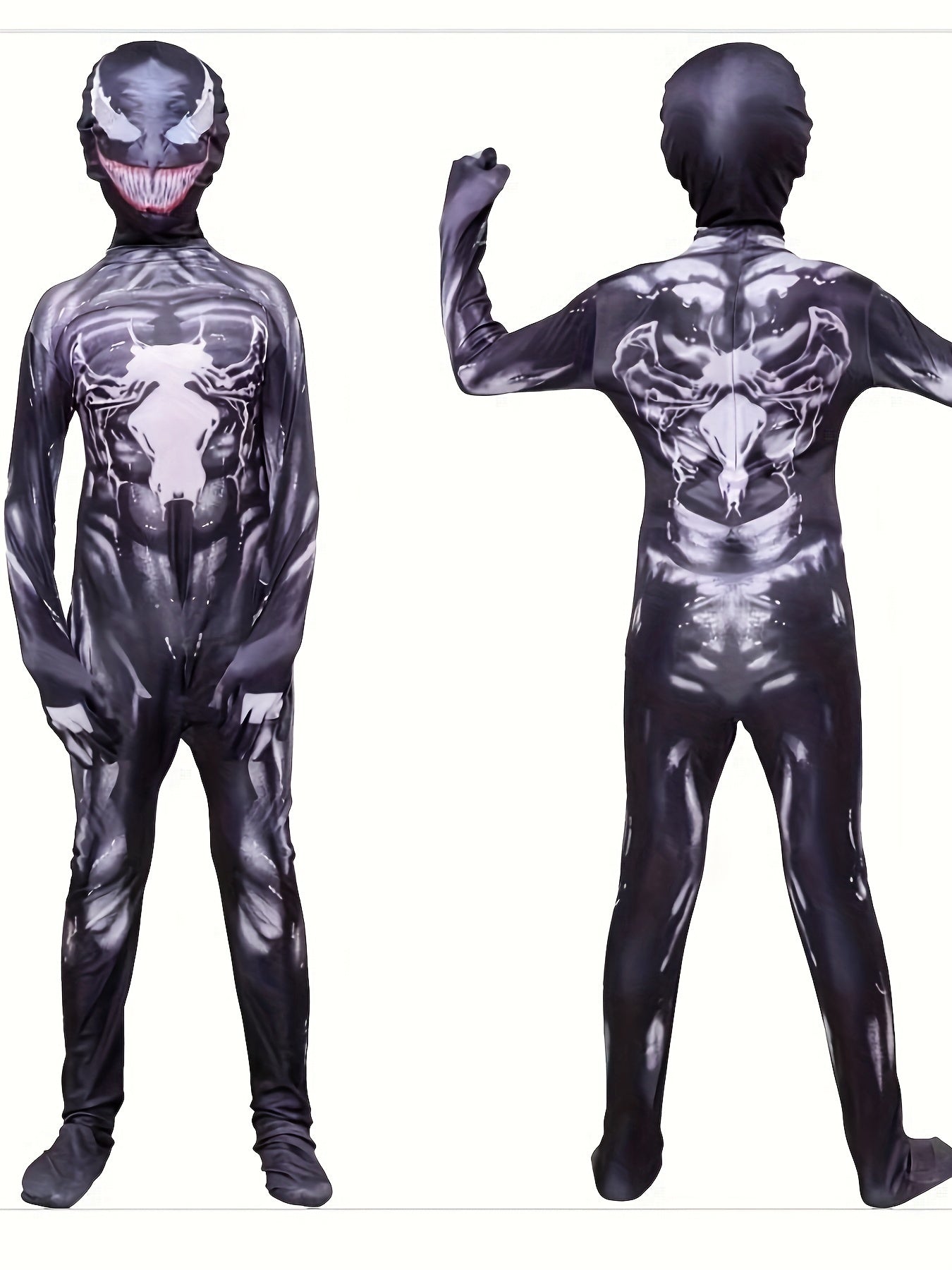 Children's Venom Printed One Piece - Comfortable Fit, Durable Elastic Fabric, Perfect Movie Character Party Wear, Halloween Party Clothing