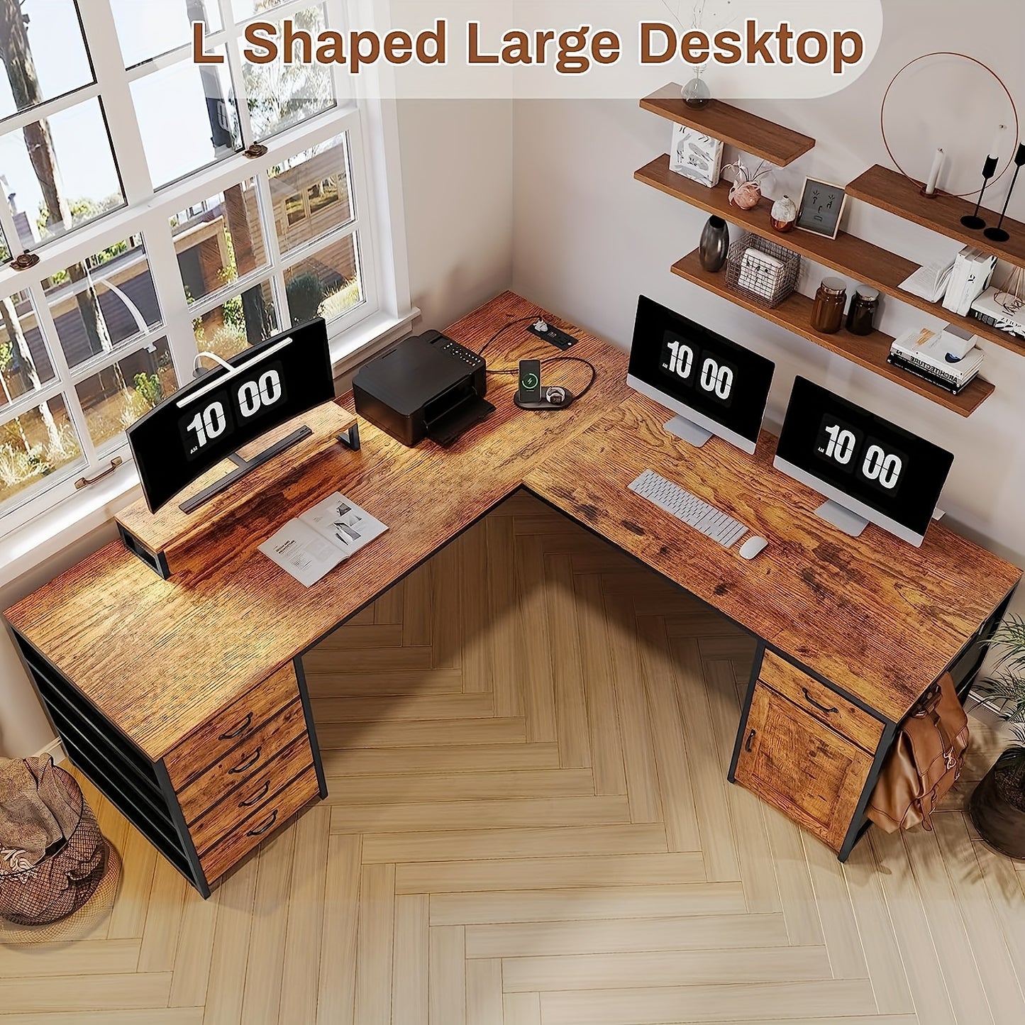 SEDETA L Shaped Desk, 63" Computer Desk with 5 Drawer & Power Outlet, Long Home Office Desk or Corner Desk, L Shaped Corner