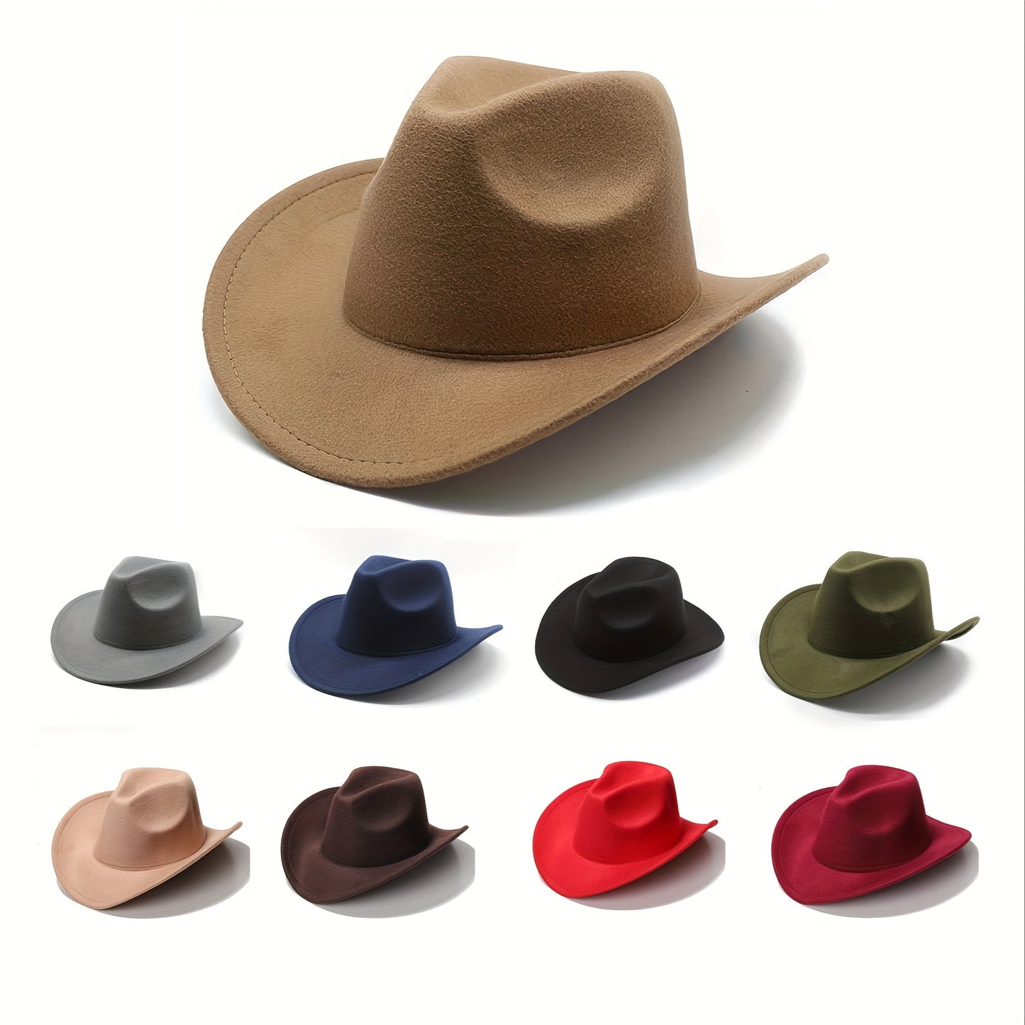 Vintage-Inspired Cowboy Hat With Wide Brim - Durable Polyester, Hand-Washable For Outdoor Fashion