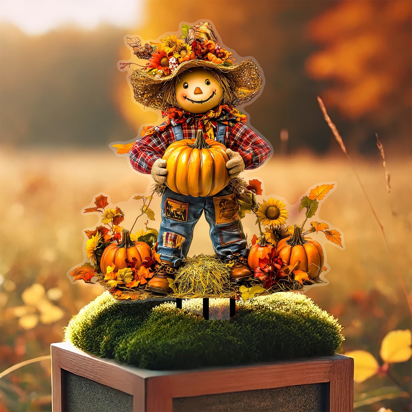 Charming Scarecrow & Pumpkin Garden Stake - Acrylic, Fall Harvest & Thanksgiving Theme, Versatile Outdoor Yard Art Decor, Perfect for Flower Pots & Displays, Ideal Gift