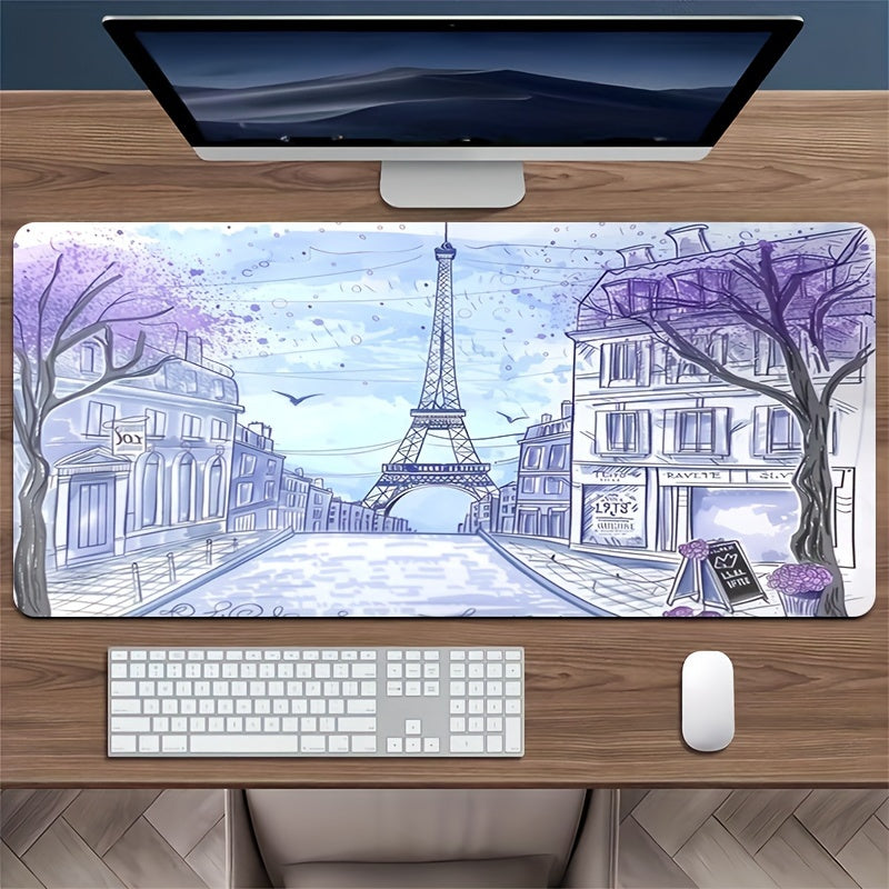 1pc Large Paris Street Scene Gaming Mouse Pad - Thickened Non-Slip Washable Rubber Desk Mat, Precision Edge Locking, for Gamers and Office Use, Computer Keyboard Accessories