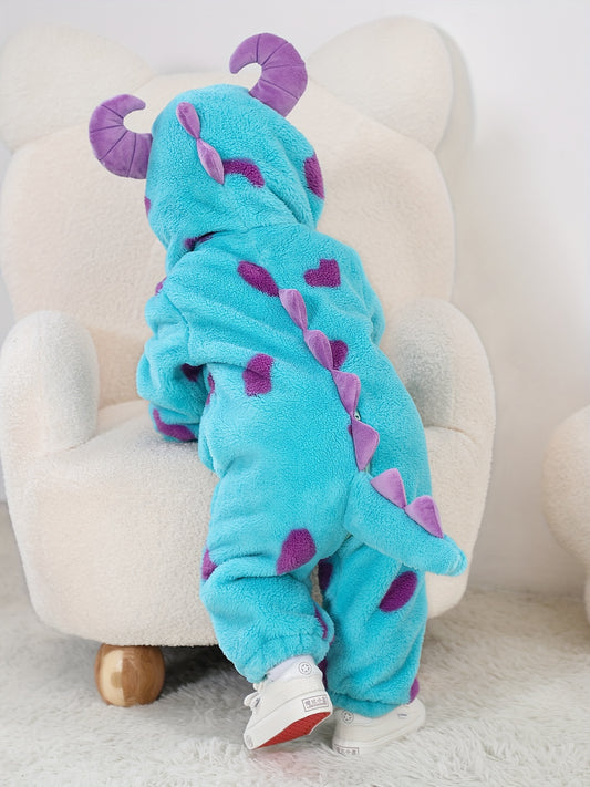 Cute Little Monster Hooded Bodysuit for Toddler Boys & Girls, Zip-Up Party Cosplay Jumpsuit