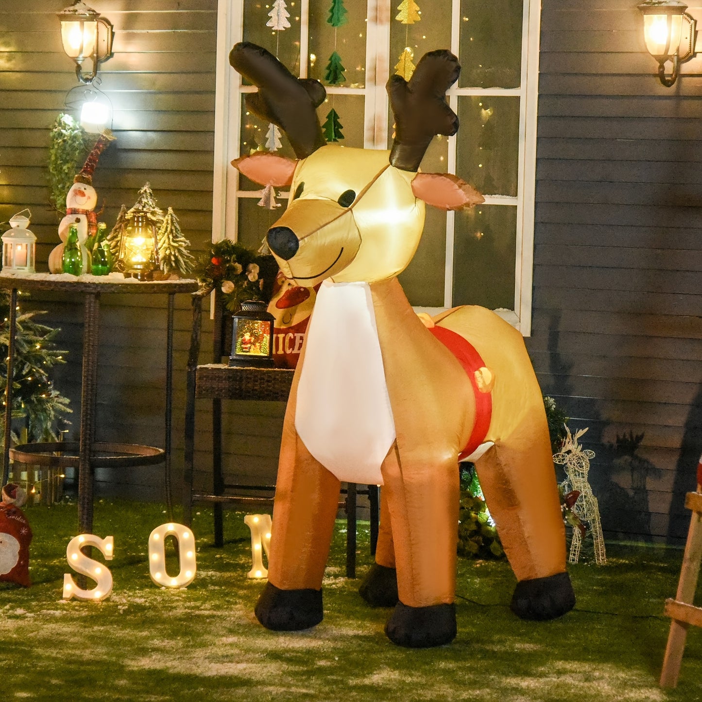 HOMCOM 6ft Christmas Inflatables Outdoor Decorations Reindeer, Blow-Up Yard Christmas Decor With LED Lights Display