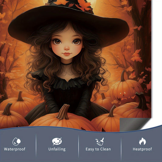 Halloween Witch Refrigerator Magnet - Durable Rubber Rectangle Magnet Sheet for Dishwasher, Oil-Proof & Easy to Clean Kitchen Appliance Decor, Cute Witch & Pumpkin Design, Dishwasher Safe, 23.03x25.59inch