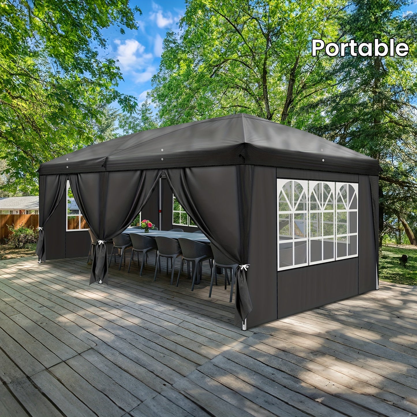 10*20ft Black 6-panel-4-window folding shed Oxford cloth spray-coated iron pipe portable