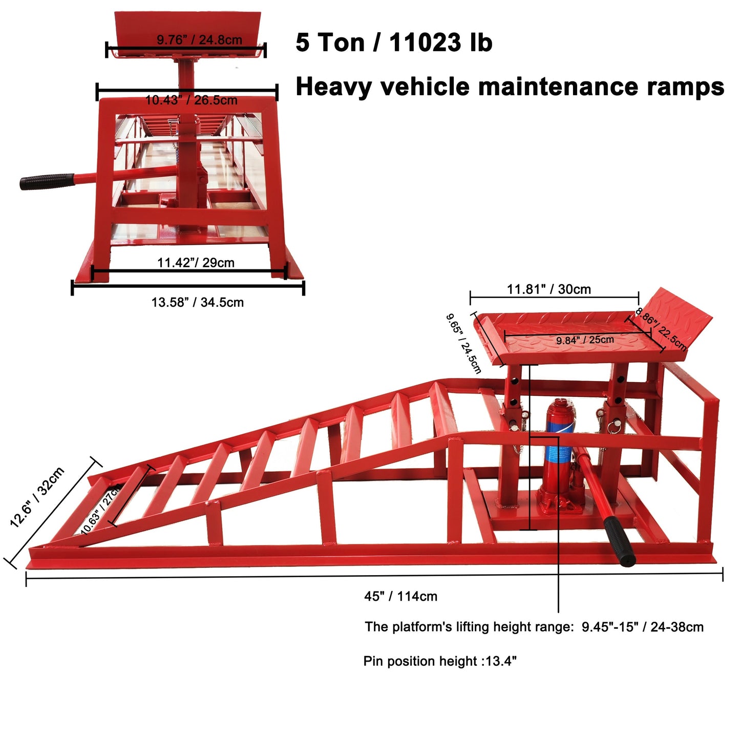 2 Pack Hydraulic High Lift Service Vehicle Ramps 5T Auto Car Truck Service Ramps Lifts Car Ramps 11023 Lbs Heavy Duty Steel Automotive Truck Wheel Ramps For Oil Changes With Support Jack For DIY Repair Stores Auto Beauty Stores