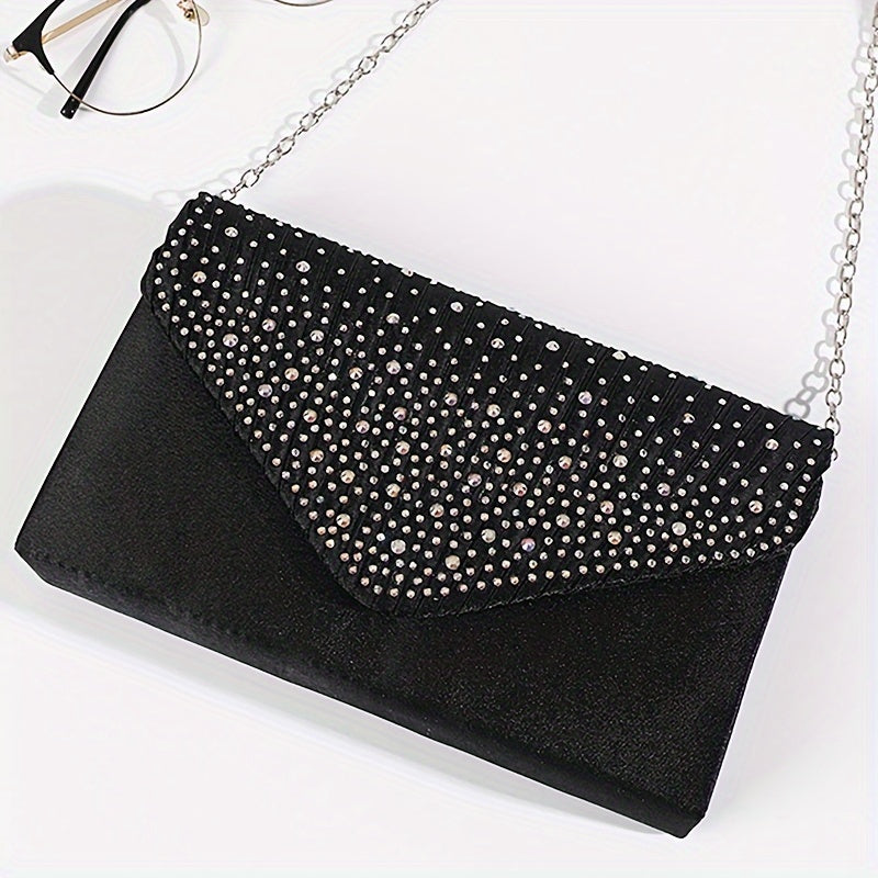 Fashion Ladies Evening Set Includes A Handbag, Two Rhinestone Earrings, A Necklace, Elegant And Luxurious Evening Clutch Bag With Rhinestones, Suitable For Party.