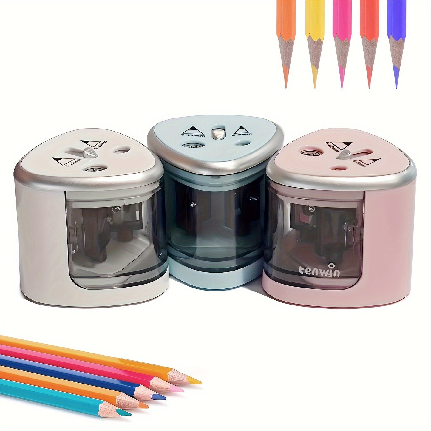 Dual Hole Electric Pencil Sharpener - Semi-Automatic, Strong Power, Ideal for Thick and Thin Pencils, Includes Two Hole Pencil Converter