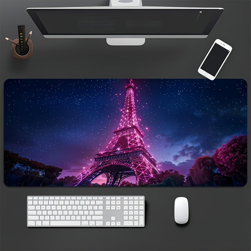 Extra-Large Eiffel Tower Gaming Mouse Pad - Thick, Non-Slip, Washable Rubber Desk Mat with Precision Edge Locking for Gamers and Office Use