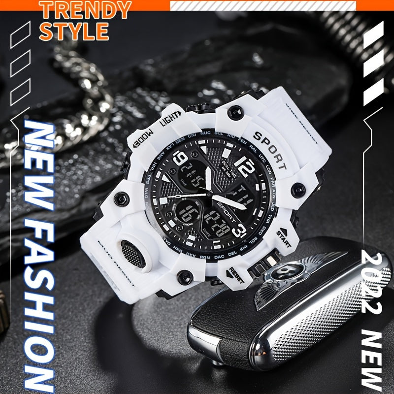 Men's Sports Multifunctional Watch, Alarm, Chronograph, Stopwatch, Automatic Date, Luminous Display, Dual Movement Sport Watch