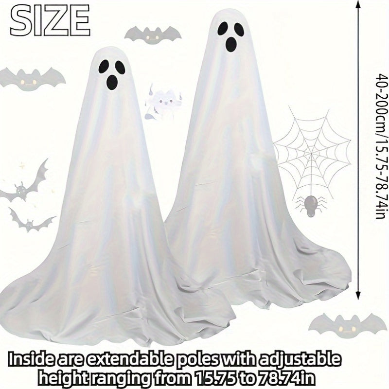 Halloween Ghost Decorations (Set of 2) with LED Lights, AA Battery-Operated, Plastic Outdoor Yard Garden Decor, Easy Assembly, Seasonal Spooky Ambience for Halloween, Christmas, Easter, New Year - Batteries Not Included