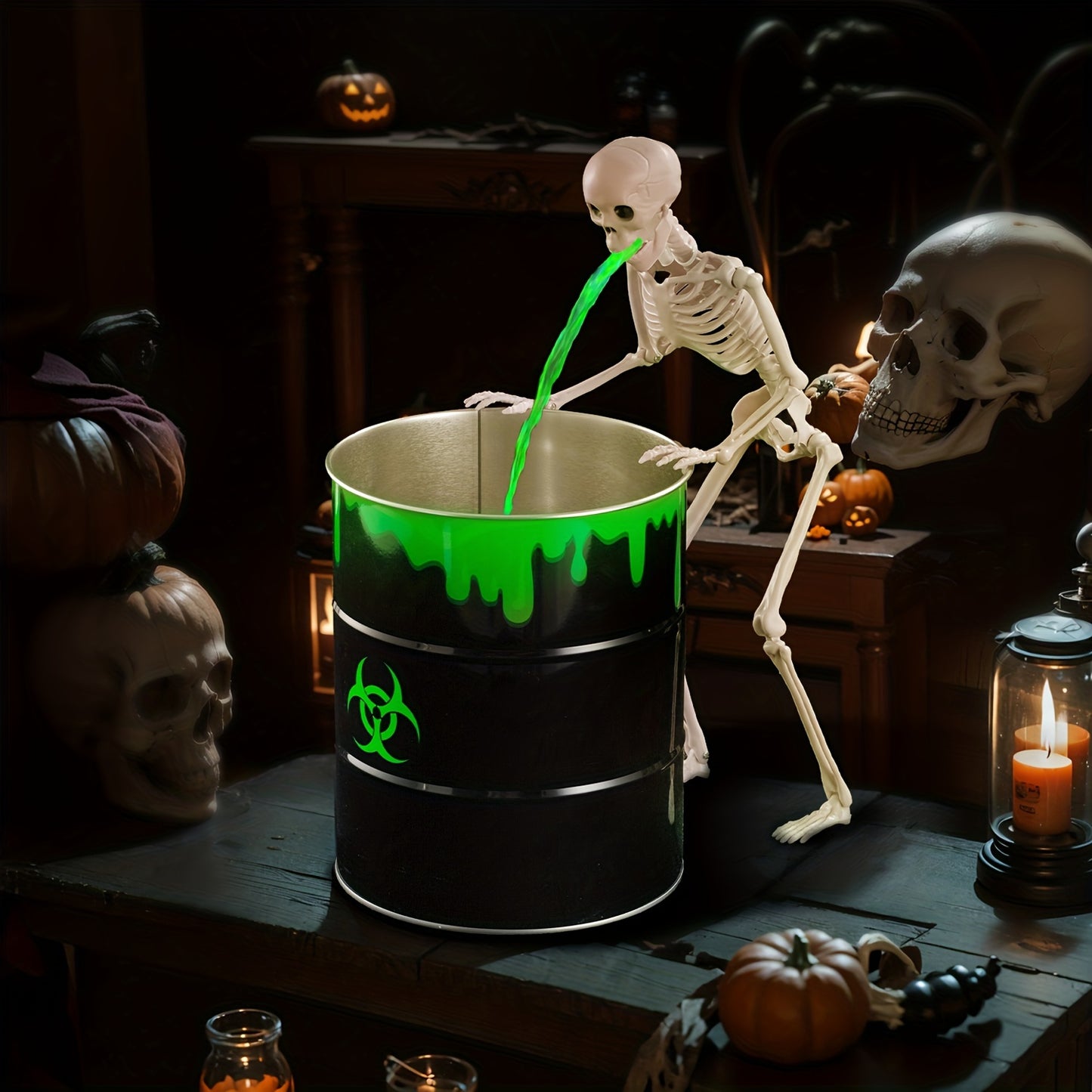 Indoor Halloween Decorations - Vomiting Skull Toxic Waste Can For Halloween Party Decoration Room Home Mantel