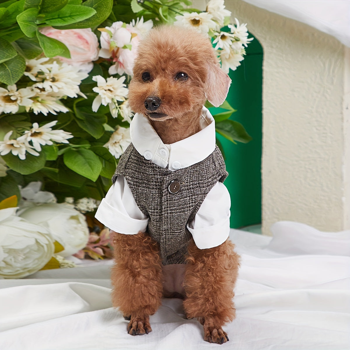 Chic Pet Wedding Vest for Small to Medium Dogs - All-Season Polyester, Button Closure, Shirt Not Included