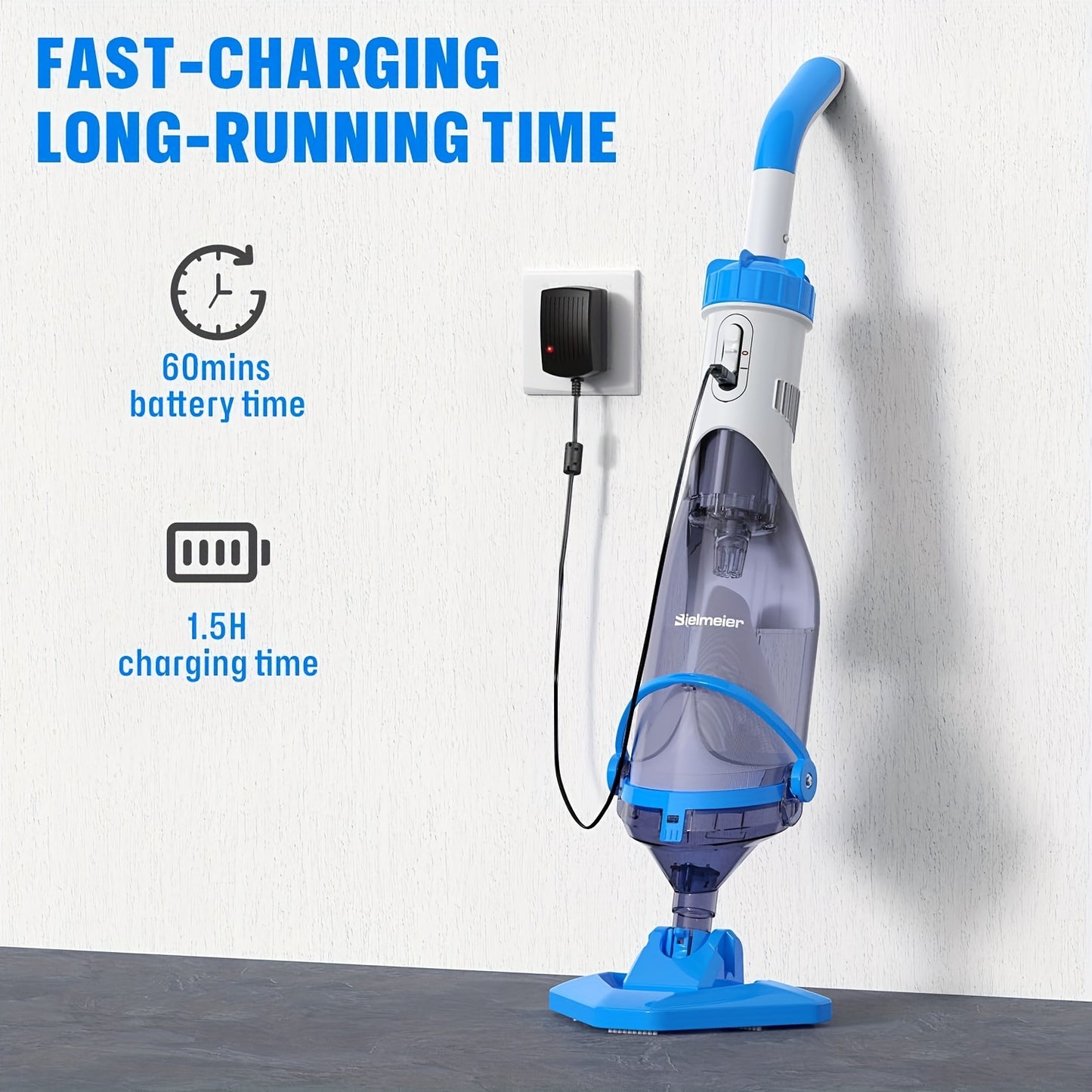 Cordless Pool Vacuum with Telescopic Pole, 18.5 GPM Powerful Suction, 1.5H Supercharge Technology, Handheld Rechargeable Pool