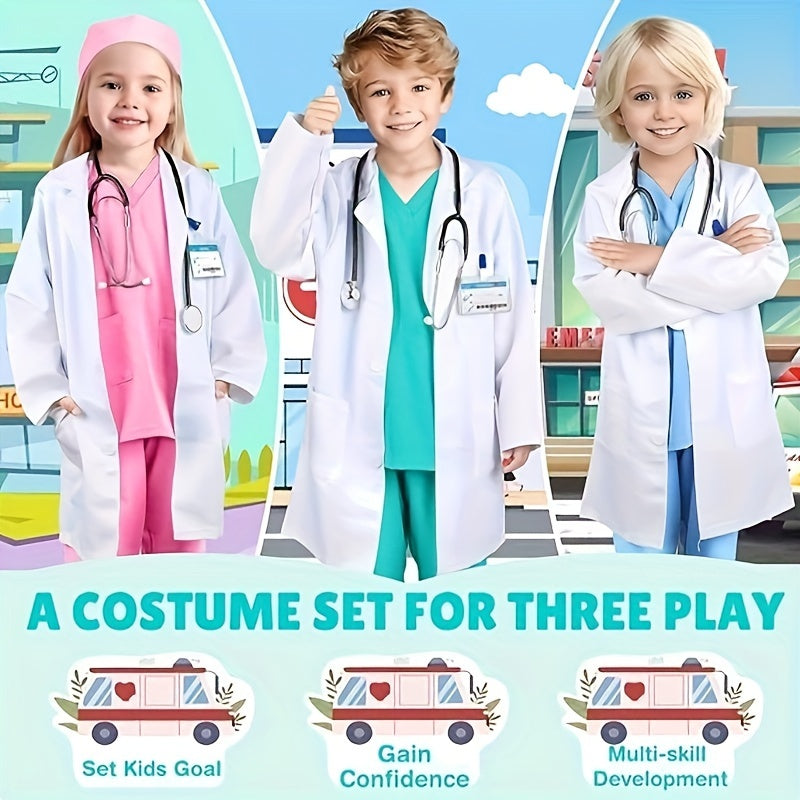 Doctor Costume for Kids: Realistic Stethoscope & Lab Coat, Halloween & Play Pretend Play for Boys & Girls Ages 3-12