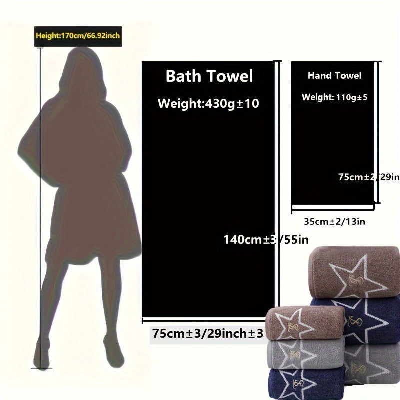 Cotton Bath Towel Set - 4 Hand Towels, 2 Bath Towels, 100% Combed Cotton, Embroidered Star Design, Quick-Dry, Ultra Soft Spa Quality for Bathroom & Outdoor Use