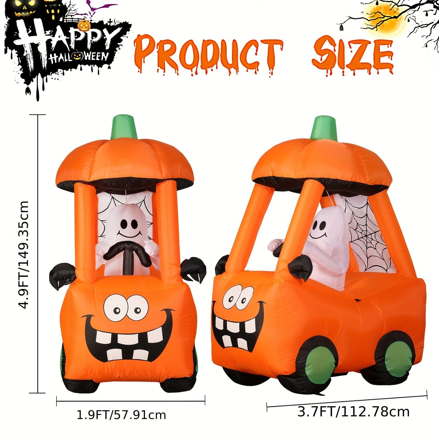 Halloween Inflatables Decorations, 5Ft Tall Cute Inflatable Pumpkin Car, Lighted Blow Up Decoration For Indoor, Outdoor, Yard, Garden, Holiday, Home