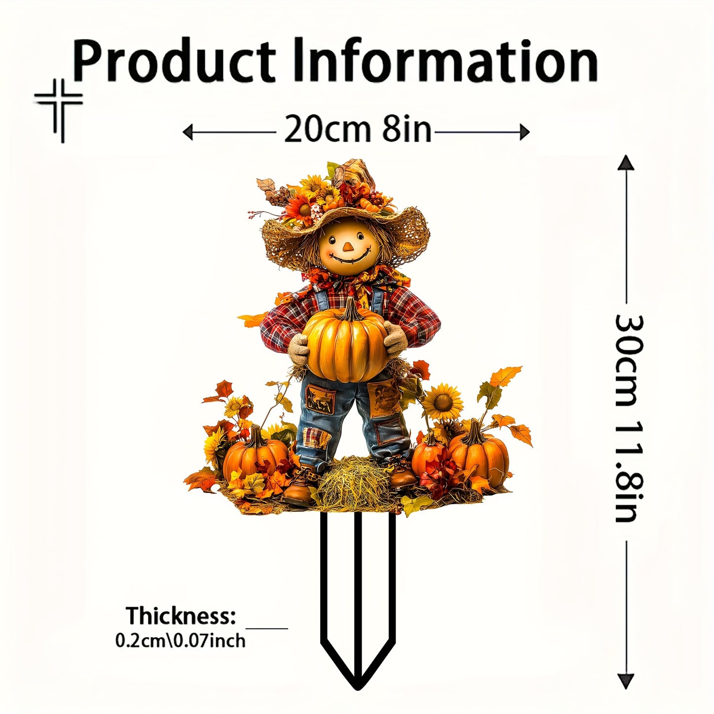 Charming Scarecrow & Pumpkin Garden Stake - Acrylic, Fall Harvest & Thanksgiving Theme, Versatile Outdoor Yard Art Decor, Perfect for Flower Pots & Displays, Ideal Gift