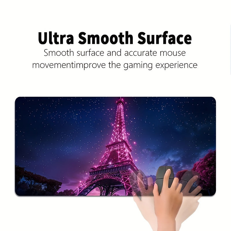 Extra-Large Eiffel Tower Gaming Mouse Pad - Thick, Non-Slip, Washable Rubber Desk Mat with Precision Edge Locking for Gamers and Office Use