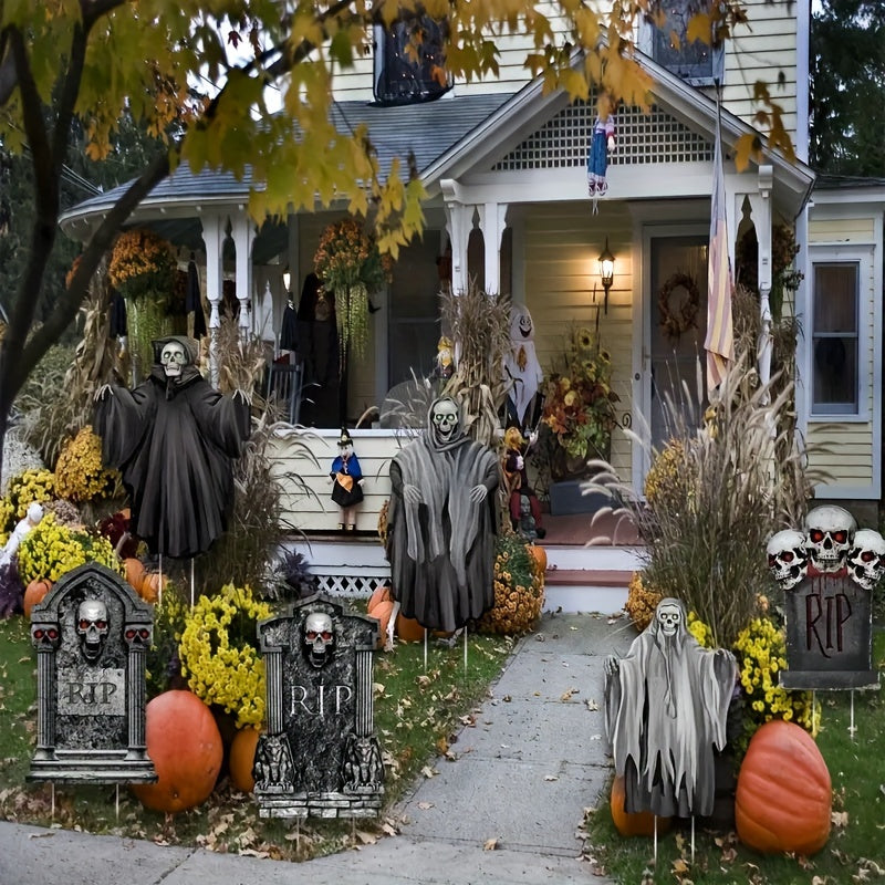 Spooky Halloween Ghost Tombstones Yard Signs with stakes - Outdoor Corrugated Props for Garden Lawn Decorations