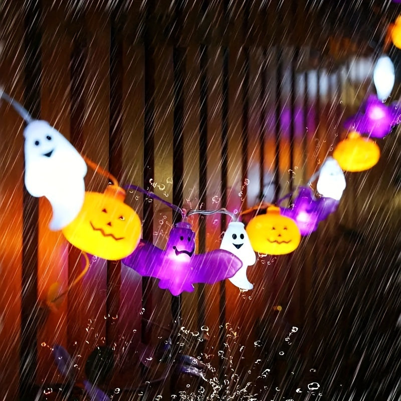 Spooky Halloween LED String Lights With Pumpkins, Bats & Ghosts - Battery-Powered For Indoor/Outdoor Decor, Perfect For Home, Bedroom, Birthday Parties & Theme Events