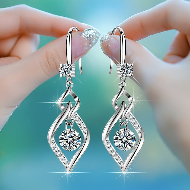 Luxury Rhombus Shape Drop Earrings Inlaid Round Cut zirconia For Women Party Prom Dinner Decor