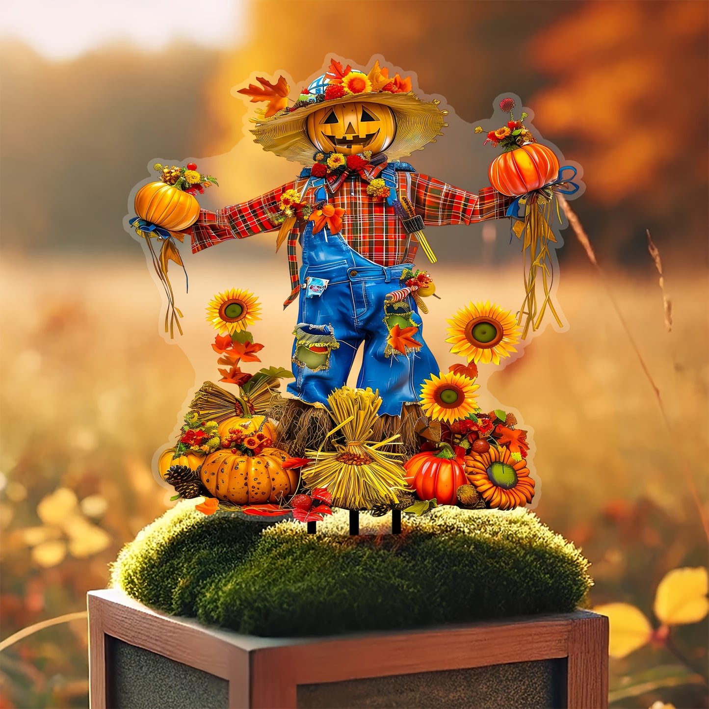 Charming Scarecrow with Pumpkin Garden Stake - Acrylic, Fall Harvest & Thanksgiving Decor, Versatile Outdoor Yard Art, Perfect Gift for Family and Friends