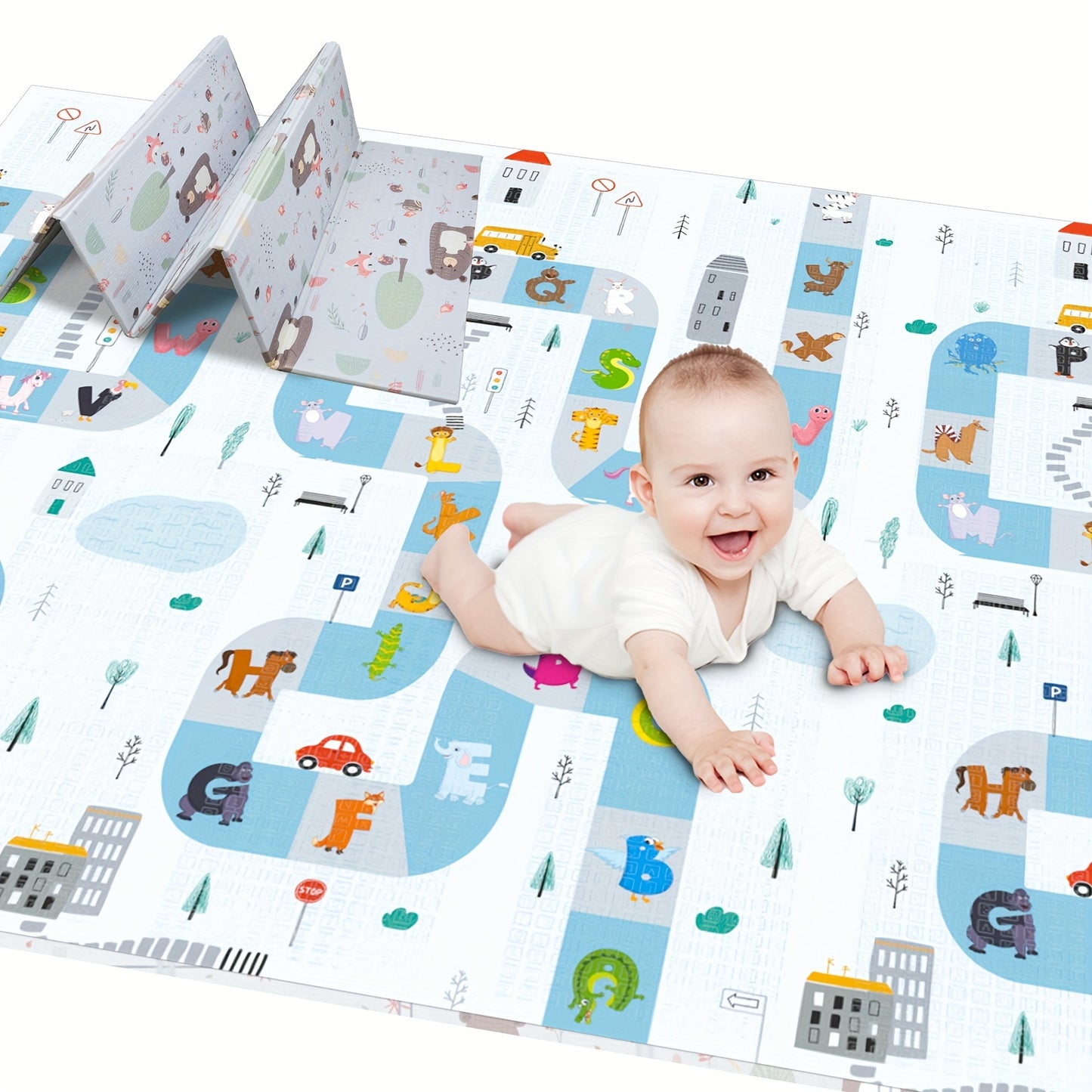 AJUMKER Baby Game Pad Is Foldable, Double-sided Crawling Pad 200x180 * 1.5cm, Children's Portable Pad, Anti Slip Reversible Large Activity Game Pad, Suitable For Indoor And Outdoor Use, 78X70 X0.6Inches, Convenient Storage, Easy Cleaning, Durable