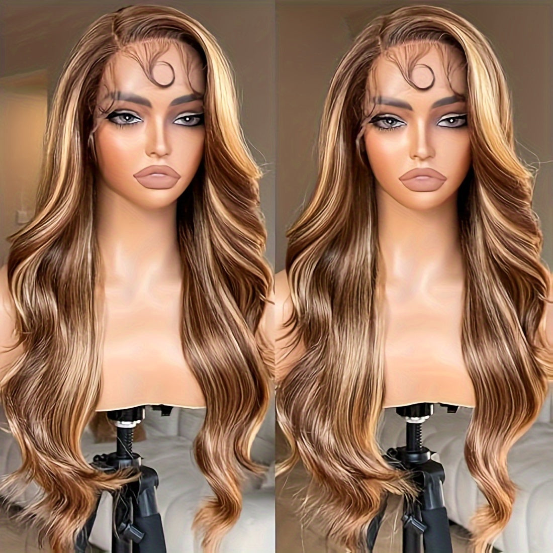 Honey Blonde Lace Front Women Wigs Body Wave Synthetic 13x5x1 Lace Frontal Wig Pre Plucked Glueless Wig For Women 4/27 Highlight Ombre Honey Blonde Wig Side Part Wig 24inch Bombshell Wig