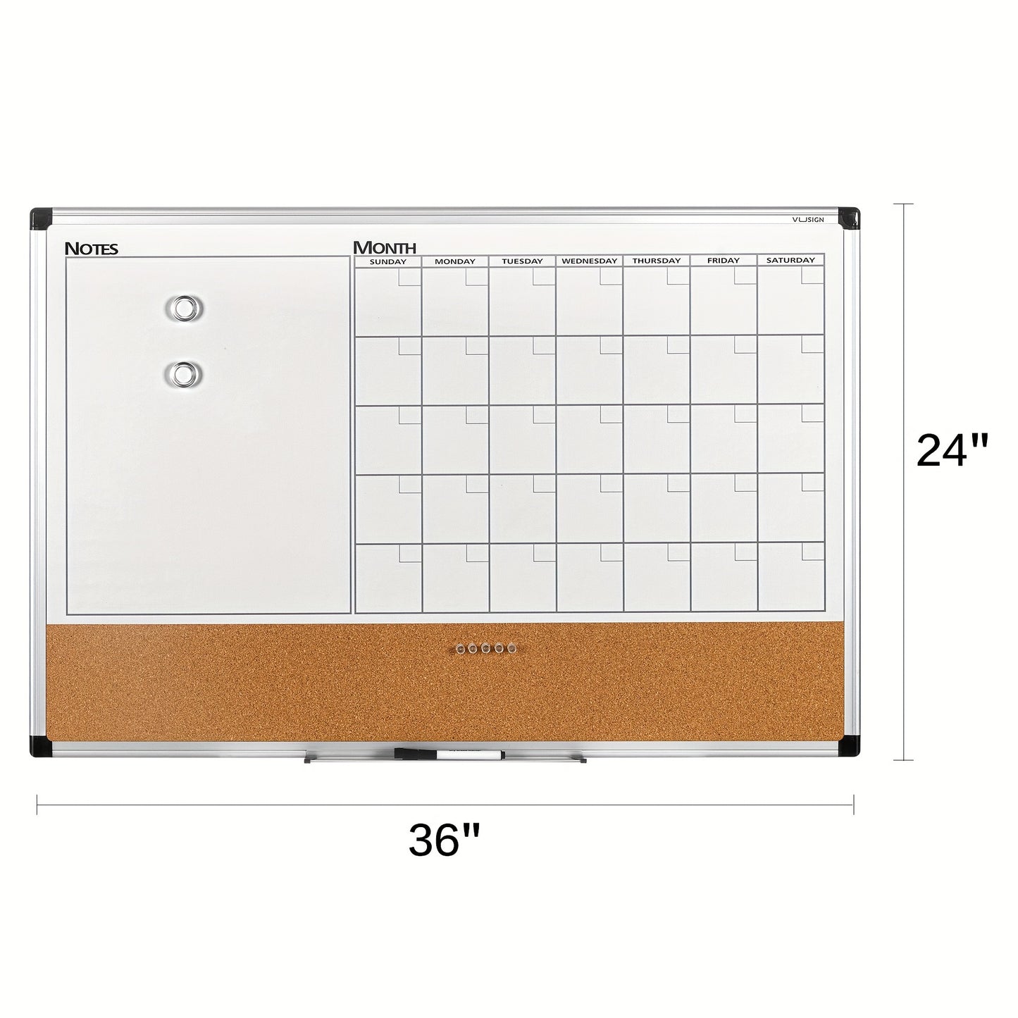 Deli 36''x24'' Dry Erase Board, Accommodates Dry Erase Markers or Magnet holders, Monthly Calendar White Board for Home and Office