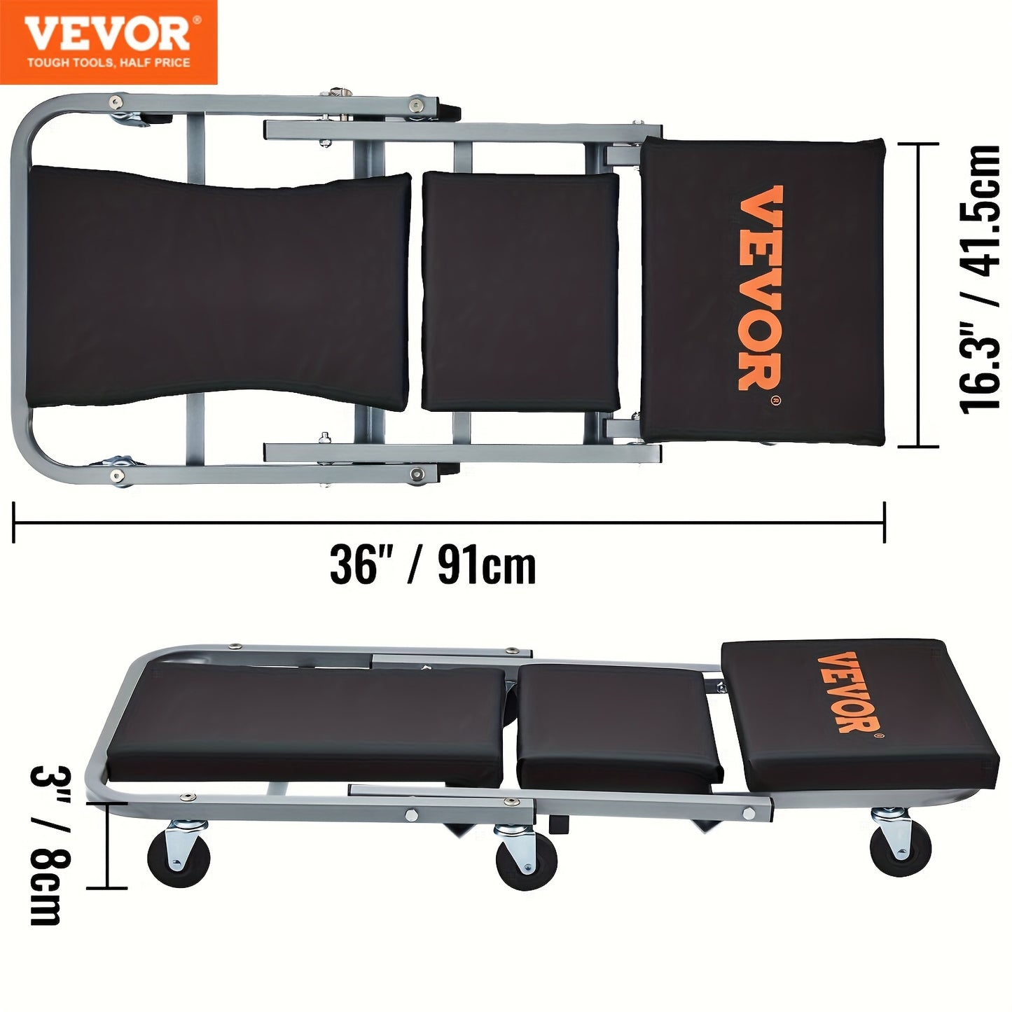 VEVOR 36'' 2 In 1 Z Creeper 300LBS Mechanic Rolling Garage/Shop Seat Low Profile Stool For Auto Repair