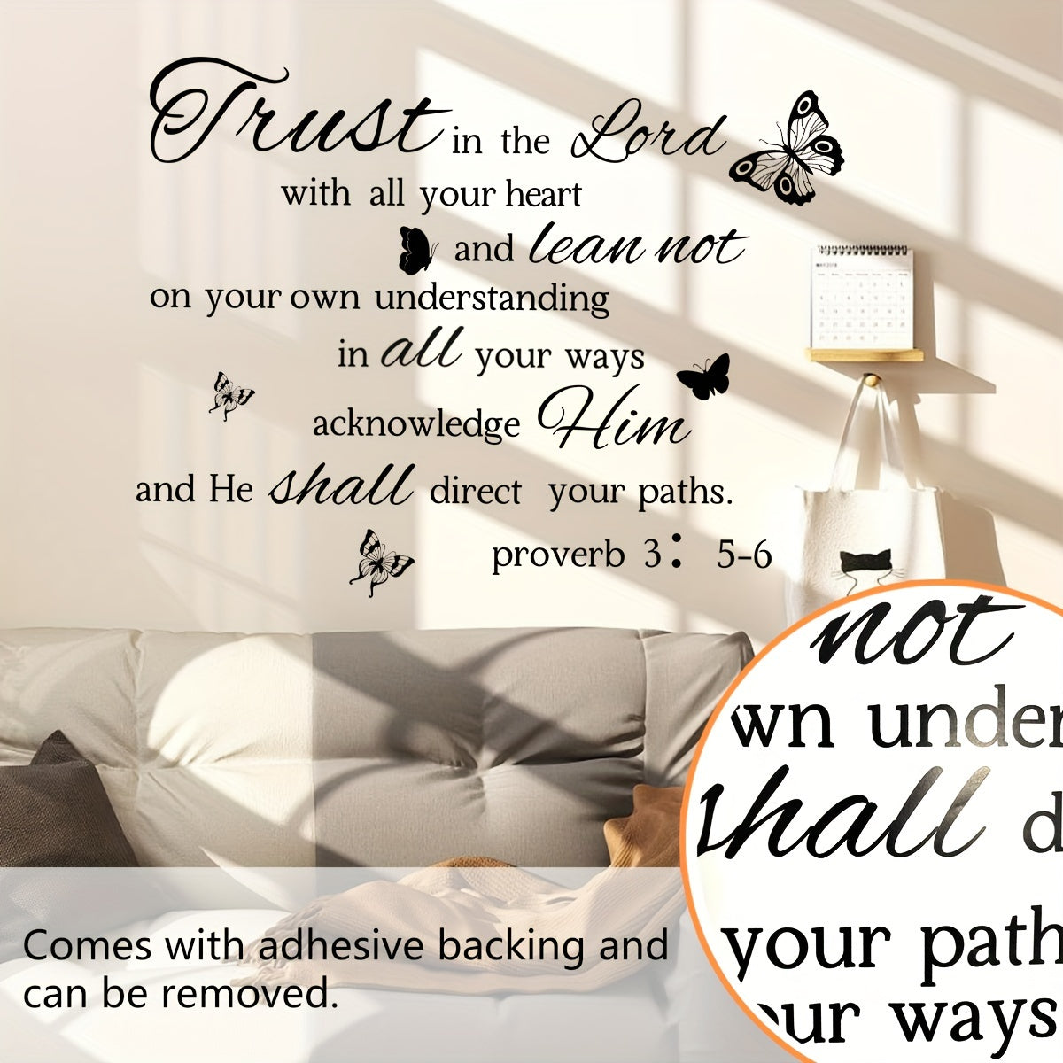 Black Butterfly & Inspirational Quote Wall Decal, 12"x35", Self-Adhesive Removable Sticker for Bedroom and Living Room Decor