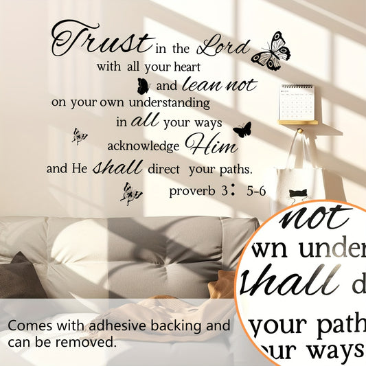 Black Butterfly & Inspirational Quote Wall Decal, 12"x35", Self-Adhesive Removable Sticker for Bedroom and Living Room Decor